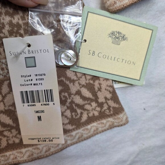 Susan Bristol Long Floral Knit Cardigan Medium Brown Beige Sweater Button Up - Picture 5 of 10